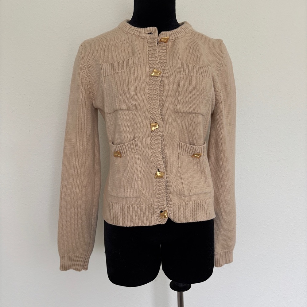 Zara Beige Tan Fitted Knit Cardigan